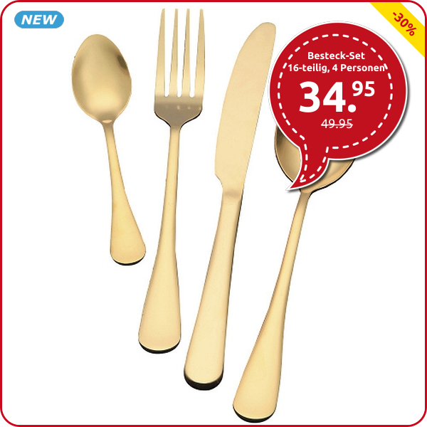 Besteck-Set 16-teilig für 4 Personen, goldfarben