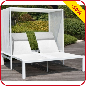 Lounge Set,  2 Liegestühle mit Sonnenschutz