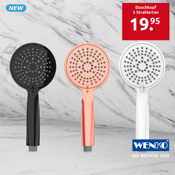 WENKO Duschkopf «Pretty», 5 Strahlarten, schwarz