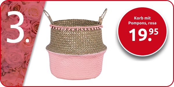Korb mit Pompons, rosa