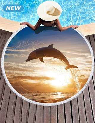 Strandtuch «Delfin», rund, Ø 150 cm, blau bedruckt