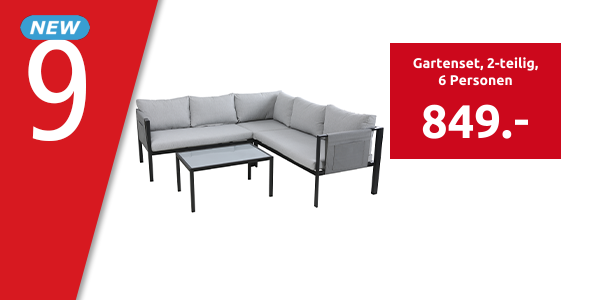 Gartenset «Sun», 2-teilig, mit Seitentaschen, 6 Personen, grau/schwarz