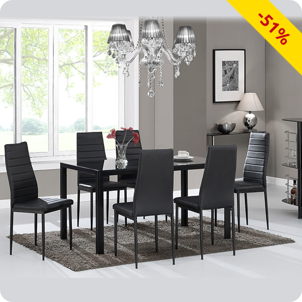 Set «Black», 1 Tisch mit 6 Stühlen