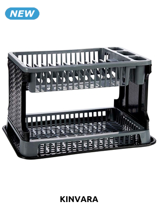 KINVARA Geschirrabtropfgestell, 2 Etagen, schwarz/grau