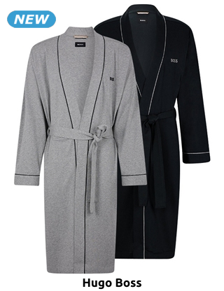 HUGO BOSS Paspelierter Bademantel, gesticktes Logo, grau