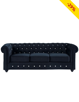Sofa «Chesterfield», schwarz mit Strass