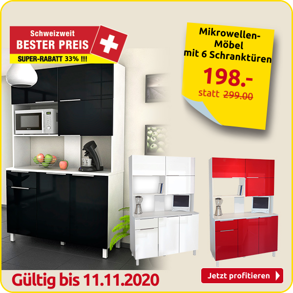 Mikrowellen-Möbel «Glossy» mit 6 Schranktüren, schwarz