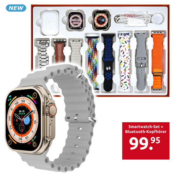 Smartwatch-Set + Bluetooth-Kopfhörer, 8 Armbänder