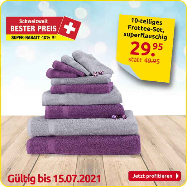 10-teiliges Frottee-Set, superflauschig, violett/grau