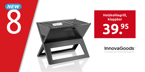 InnovaGoods Holzkohlegrill, klappbar und tragbar, 45x45x2,5 cm