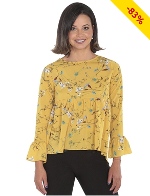 Volant-Bluse, gelb geblümt