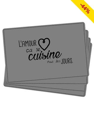 Tischsets «Love», grau, 4 Stück