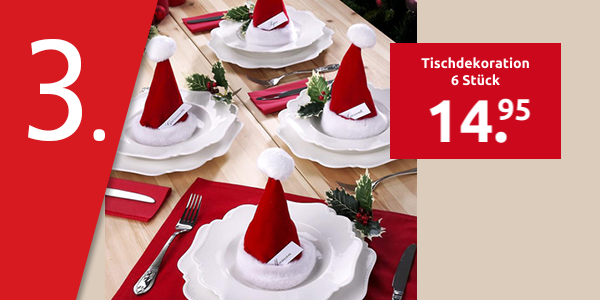 Tischdekoration mit befüllbaren Weihnachtsmützen, 6 Stück