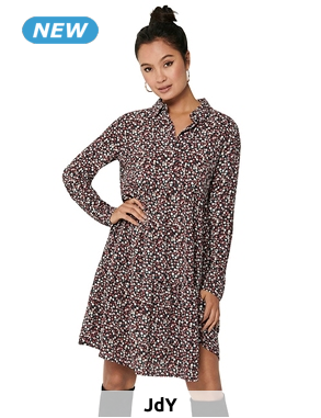 Jacqueline de Yong Kleid mit Hemdkragen, schwarz bedruckt