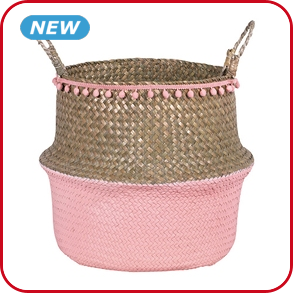 Korb mit Pompons, rosa