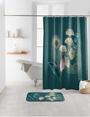 Duschvorhang «Ginkgoblue», grün, 180 x 200 cm