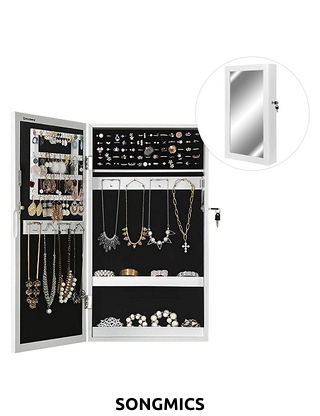 SONGMICS Schmuckschrank «Smart», B 37 x H 67 x T 10,5 cm, weiss