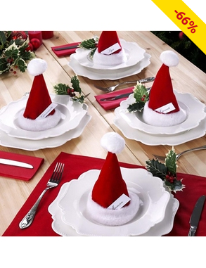 Tischdekoration mit befüllbaren Weihnachtsmützen, 6 Stück