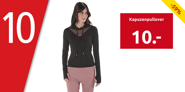 Kapuzenpullover mit V-Ausschnitt vorne und hinten, schwarz