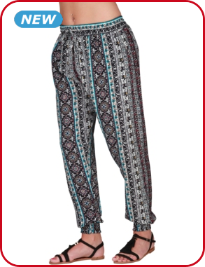 Hose mit Ethnoprint, schwarz/blau