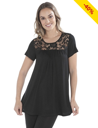 Tunika mit Spitzen-Dekolleté, schwarz