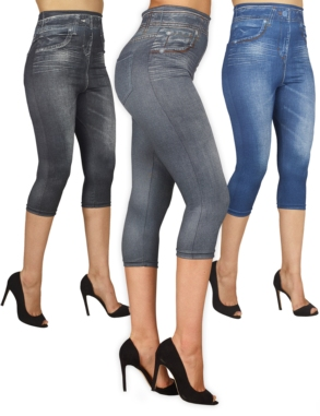 Capri-Jeggings im 3er-Pack mit Jeans-Print
