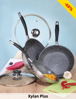 Pfannen «Satiné Granit», 5-teiliges Set, antihaftbeschichtet