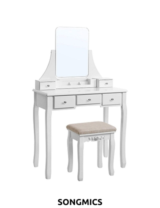 SONGMICS Schminktisch & Hocker «Modern», B 80 x H 137,5 x T 40 cm, weiss