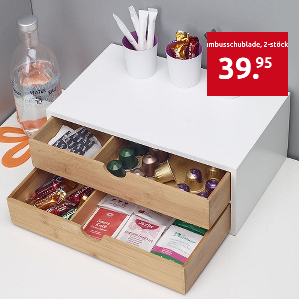 Bambusschublade für Tee & Kaffee, 2-stöckig