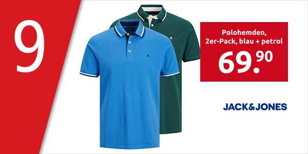JACK & JONES Polohemden, 2er-Pack, blau + petrol