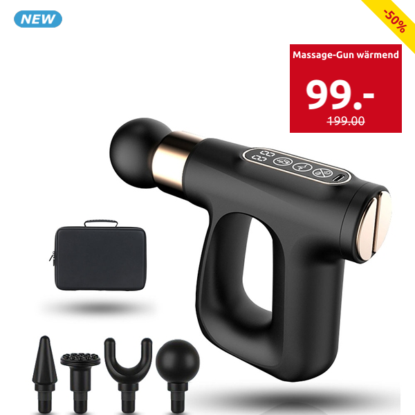 Massage-Gun wärmend, 12 Geschwindigkeiten, 4 Massageköpfe