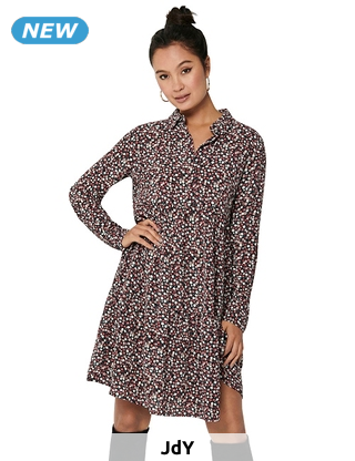 Jacqueline de Yong Kleid mit Hemdkragen, schwarz bedruckt