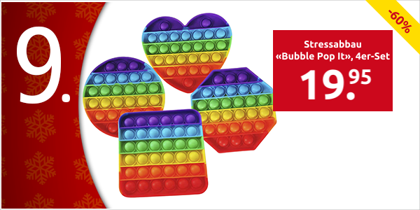 Stressabbau «Bubble Pop It», 4er-Set Quadrat/Herz/Kreis/Hexagon