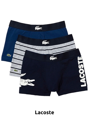 LACOSTE 3er-Pack Boxer, navy + schwarz + grau