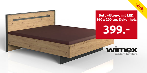 Bett «Uton», mit LED, 160 x 200 cm, Dekor holz