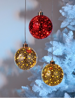 Hängende LED-Kugeln «Star», 3er-Set, rot, goldenfarben & silberfarben
