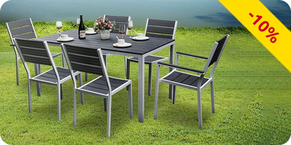 Gartenset «Cancun», 7-teilig, weiss/ grau