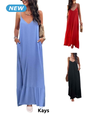 Langes Kleid «Bella», mit Taschen, blau