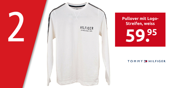Tommy Hilfiger Pullover mit Logo-Streifen, weiss