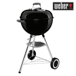 Holzkohlegrill Weber Classic Kettle Ø 47 cm schwarz porzellanemaillierter Kessel und Deckel inkl. Alu-Lüfter, Allwetter-Räder, zwei Holzkohlehalter, Deckelthermometer, Bodengitter, Deckelgriff mit Hitzeschutz, Ascheauffangschale