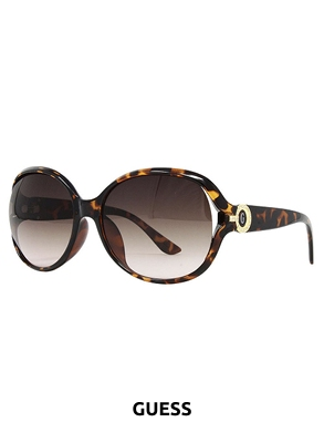 GUESS Damensonnenbrille mit rundem Logo, braun