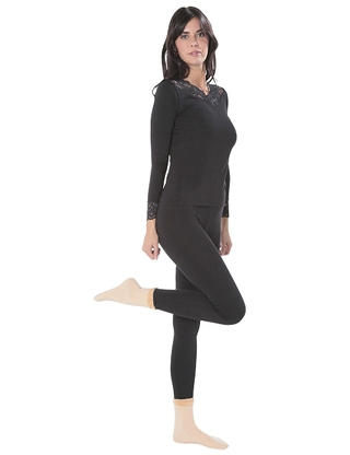 Thermal-Ensemble Hose und Top, mit Spitze, schwarz