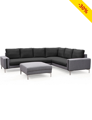 Ecksofa «Cliff» mit Hocker, schwarz/grau