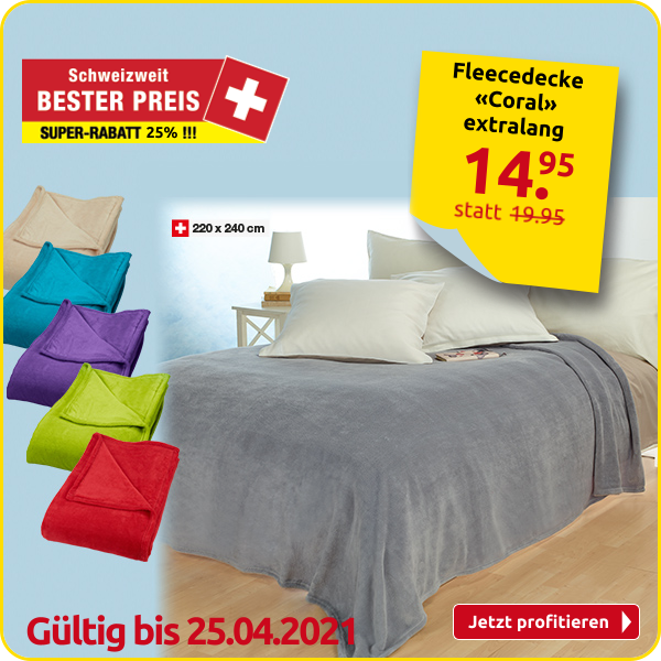 Fleecedecke «Coral» extralang, 220 x 240 cm, grau