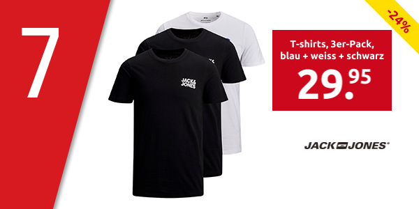 JACK & JONES T-shirts, 3er-Pack, blau + weiss + schwarz