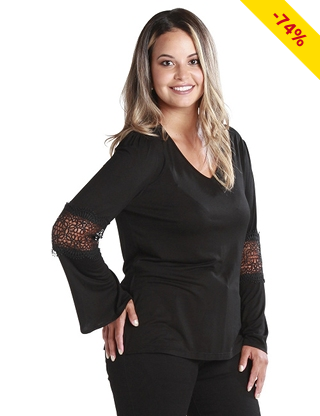 Top mit Ajourdetails, schwarz