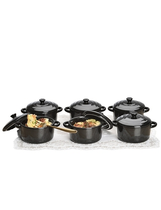 Mini-Bräter, 6er-Set, mit Deckeln, schwarz