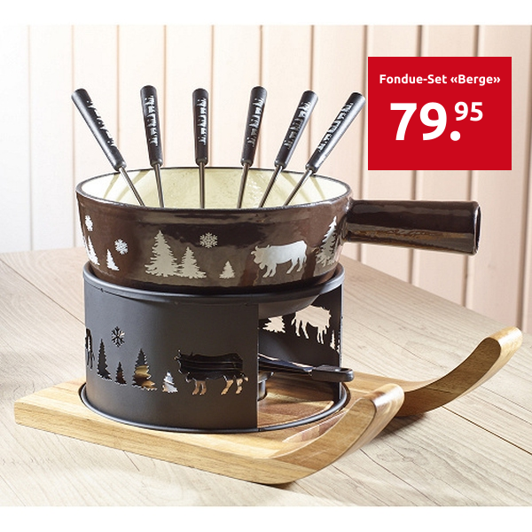Fondue-Set «Berge», Caquelon aus Gusseisen 2,5 l