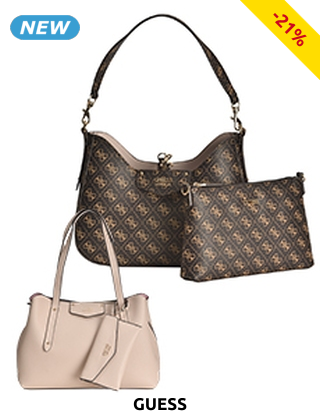 GUESS Handtasche «Eco Brenton» mit abnehmbarer Pochette, braun Logo