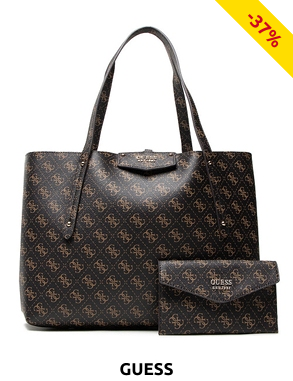 GUESS Handtasche «Eco Brenton Tote» mit Logo, braun